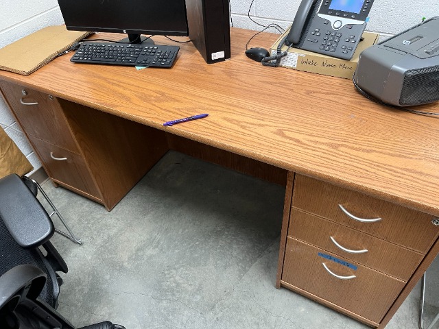 Large Wooden Desk with 5 Drawers