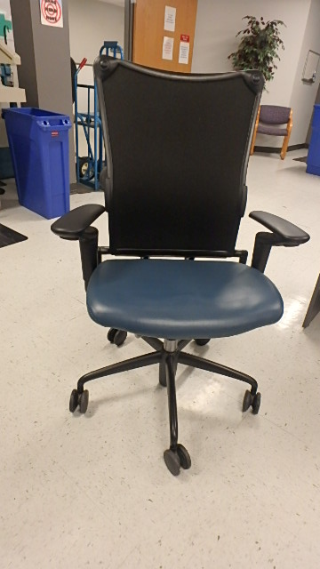 Allsteel Black and Navy Leather Rolling Chair