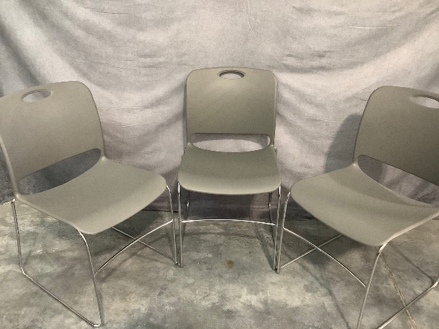 Lot of 3 Metal Frame Piper Stacking Chairs